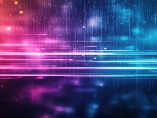 Poster - abstract image of rain streaks against a neonlit urban backdrop, modern and dynamic tone