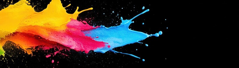 Poster - An abstract splash of bold paint colors on a black background, high contrast, artistic and modern
