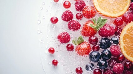 Wall Mural - Fresh Berries and Orange Slices in Water