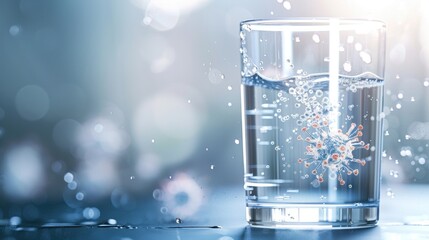 Poster - A clear glass of water with splashes, illuminated by soft light, creating a refreshing and tranquil atmosphere.
