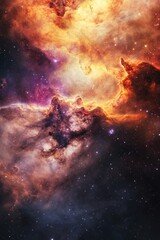 colorful and intricate nebula with dark regions, depicting an area of star formation within a galaxy