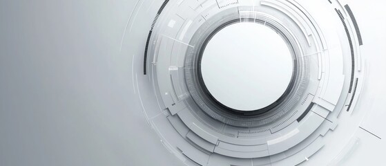 Abstract tech background, white circle, grey backdrop, digital design, website header