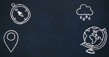 Poster - image of school items icons with copy space over black background