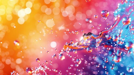 Poster - A vibrant, abstract depiction of water droplets against a colorful background, creating a mesmerizing blend of hues and light.
