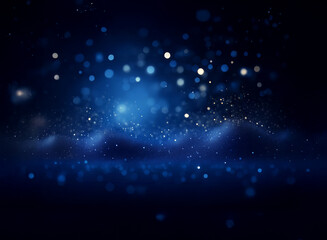 Wall Mural - abstract image of a dark blue, almost black, background with glowing particles and bokeh lights crea