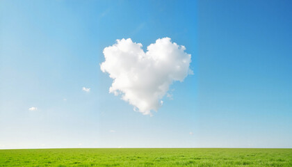 heart-shaped cloud over green field under clear blue sky
