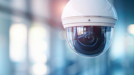 Poster - White security camera mounted on a wall for surveillance and monitoring in a residential setting