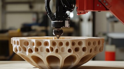 Poster - A D printer creating intricate mechanical parts in an RD lab.