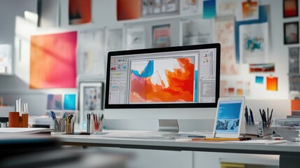 Poster - A bright workspace filled with innovative tools for product development.