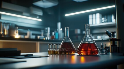 Poster - A close-up of a lab table with chemical reactions in progress, symbolizing RD.
