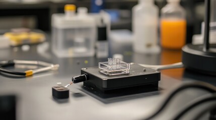 Poster - A close-up of a prototype gadget on a clean RD lab table.