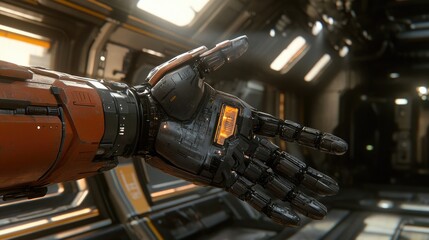 Poster - A close-up of a robotic hand holding a small experimental prototype.