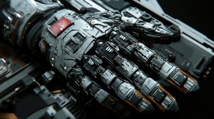 Poster - A close-up of a robotic hand holding a small experimental prototype.