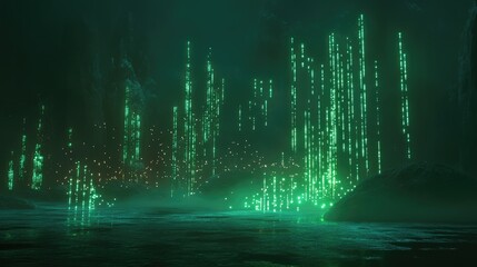 Poster - A digital rendering of a profit chart with glowing green elements.