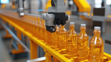 Poster - A fully automated bottling line in a clean industrial factory.