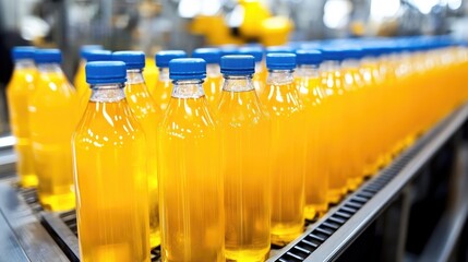 Poster - A fully automated bottling line in a clean industrial factory.