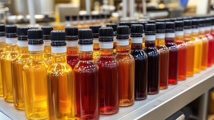 Poster - A fully automated bottling line in a clean industrial factory.