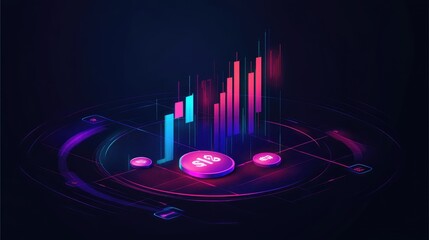 Poster - A futuristic hologram of a profit chart on a digital interface.