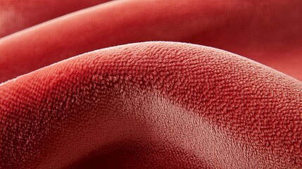 Poster - Smooth red fabric texture showcasing soft curves under natural light reflecting subtle details. Generative AI