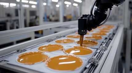 Poster - A robotic arm painting components with precision in an assembly line.