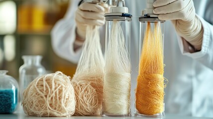 Poster - High-performance synthetic fibers being tested in a laboratory setting.