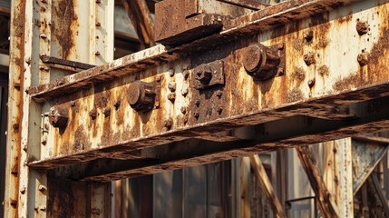Poster - Rusted steel girders of an unfinished building in a forgotten industrial zone.