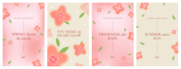 Poster - Pink Backgrounds with Flowers and Gradients. Vector Minimal Spring Poster with Blur Sakura Flowers. A Card Design Template for Spring Sale, Mother's Day, March 8th and Romantic Valentine's Day Banners