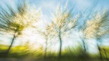 Wall Mural - Captivating Springtime Scene of Blurred Blossoming Trees