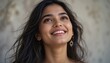 © AKSNA - Potrait Of Young Indian Woman with Radiant Smile and Bright Eyes, Capturing Carefree Joy and Gentle Beauty With a Neutral Background