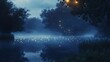 © abangaboy - Magical Firefly Lake at Dusk Mystical Night Scene