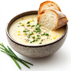 Wall Mural - creamy vegan corn soup paired with fresh chives