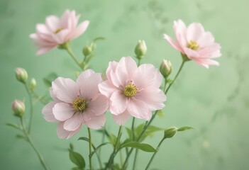 Wall Mural - Delicate watercolor blooms on soft pastel green background,  floral,  watercolor,  spring