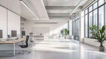 Poster - Modern Office Interior with Bright Windows and Minimalist Design