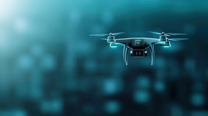 Poster - Futuristic Drone Flying in a High-Tech Environment with Glowing Elements and Modern Visuals, Capturing the Essence of Advanced Technology and Innovation