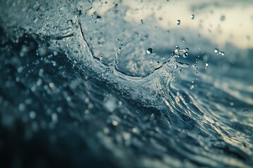 Poster - Close-up of an ocean wave splashing, showing water droplets and texture.