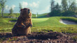 © Render Republic - Groundhog observes golfers on a sunny day at a scenic golf course in springtime.