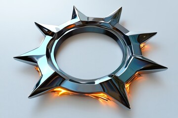 Poster - Shiny metallic ring with spikes and glowing orange light on a smooth surface. Generative AI