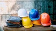 © JINGWEN - Construction helmets in different colors, representing the diversity and safety gear used by workers on job sites.