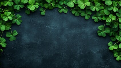 Green shamrocks frame dark background.