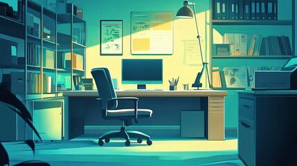 Poster - Modern Office Interior Vector Illustration with Detailed Design Elements