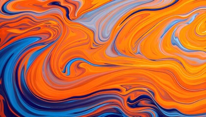 Poster - A vibrant abstract swirl of orange and blue colors, blending dynamically in fluid motion, creating a striking and energetic visual