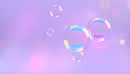 Poster - Colorful abstract bubbles gently floating amidst a soft, blurred background of pink and blue light, creating a dreamy and vibrant atmosphere