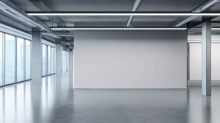 Poster - Modern Office Interior with Blank Gray Wall and Natural Light
