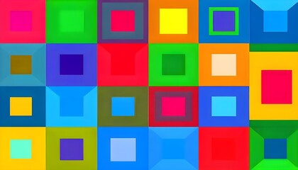 Fototapete - Vibrant, colorful squares arranged in a modern geometric pattern, creating a dynamic and visually stimulating design with bold contrasts and sharp edges