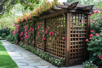 Decorative Lattice Fence in a Colonial Garden