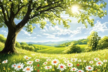 Wall Mural - Spring Meadow Landscape Painting