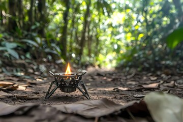 Wall Mural - Portable Camp Stove in Lush Forest