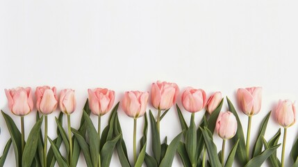 Aufkleber - This floral arrangement features pink tulips with vibrant green leaves, perfect for spring decor and celebrations, creating a cheerful atmosphere