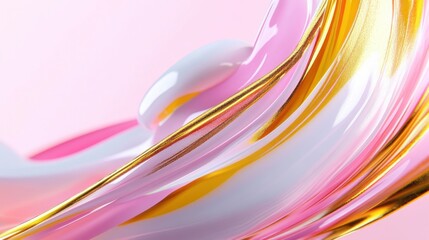 Fototapete - Vibrant pink and gold brush strokes flow together, creating an elegant and dynamic abstract composition filled with movement and energy