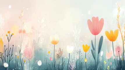 Poster - This enchanting underwater floral landscape features colorful blooms swaying gently in a tranquil environment filled with light and mist